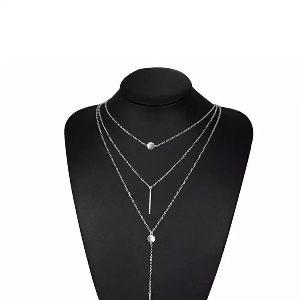 Silver Tone Multi-Layer Bar Necklace